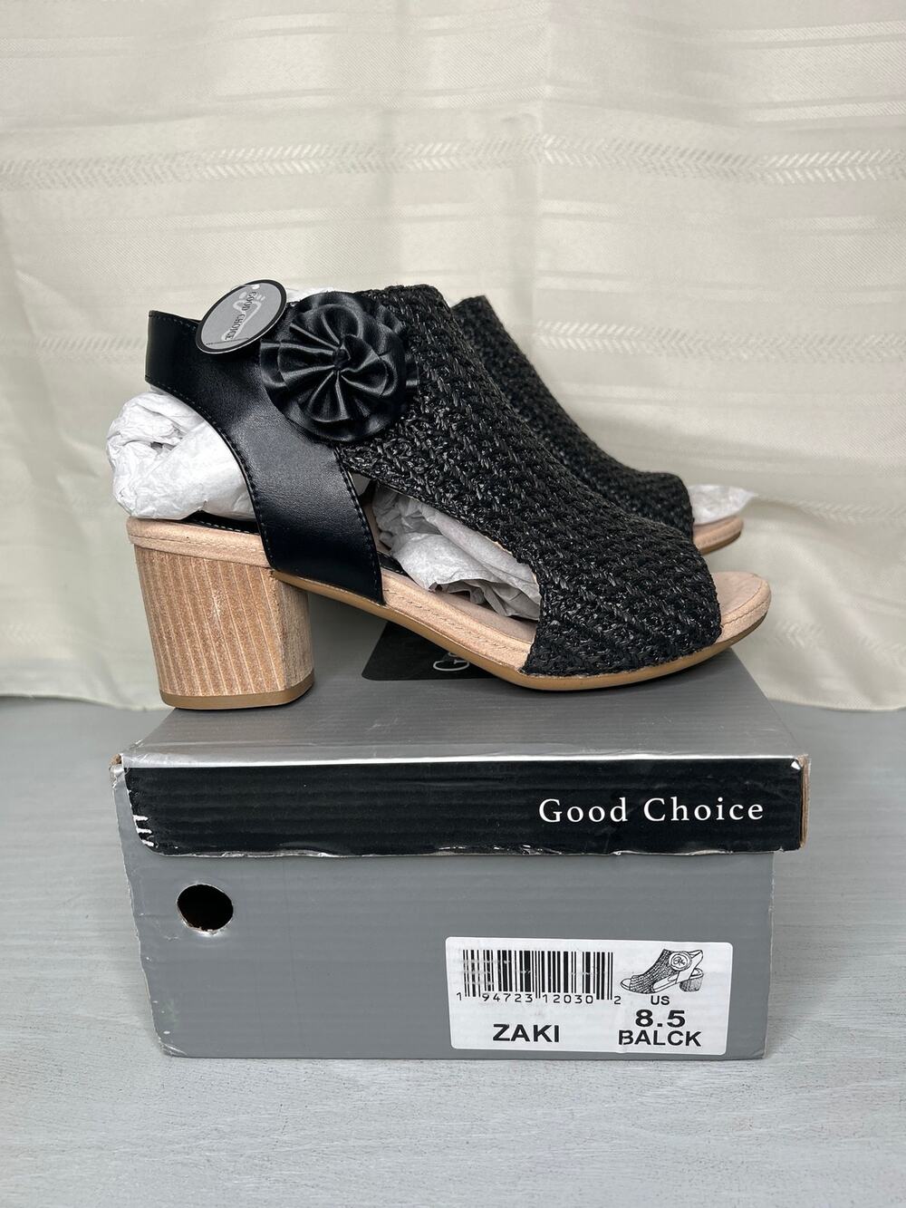 GC Shoes Zakki Block Heel Sandals Womens 8.5 M Black Shootie Heeled